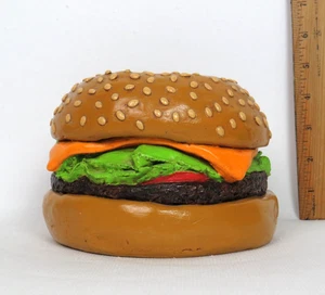 VTG SIGNED 1974 CHERYL GADOW CHALKWARE POP ART CHEESEBURGER SCULPTURE PLANTER 6" - Picture 1 of 18