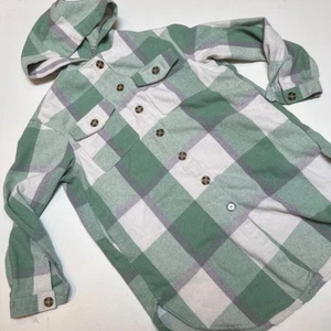 151 Long Flannel Warm Hooded Shirt Green & Purple Plaid.  Cotton Blend   NWOT - Picture 1 of 9
