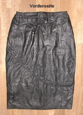 Jupe En Cuir Noir Mi-Longue En Cuir Lisse En Taille 38 - Photo 1/2