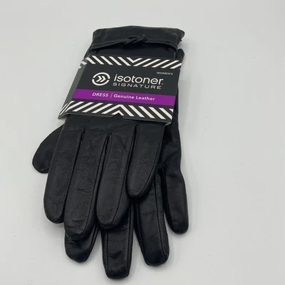 Isotoner Women’s Signature Dress Leather Gloves Size 7.5 Faux Fur Black.NWT - Image 1 of 4
