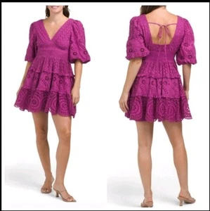 Cynthia Rowley Fit & Flare Mini Dress Women's Purple Eyelet Dress Size 6 NWT - Bild 1 von 9