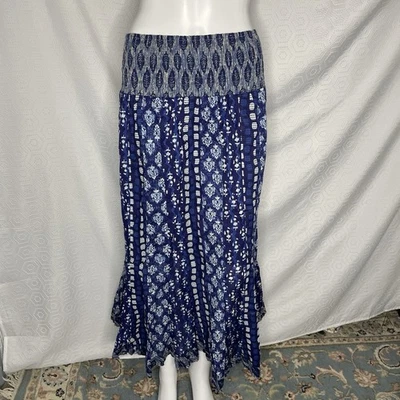Falda Marrakech Mujer Pequeña Floral Cintura Ajustada Azul Escoba Boho Festival Foto 1 de 4