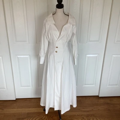 ALTUZARRA Isabela Dress Optic White Button Front Collared Midi Size 38 7/8 NWT - Image 1 of 4