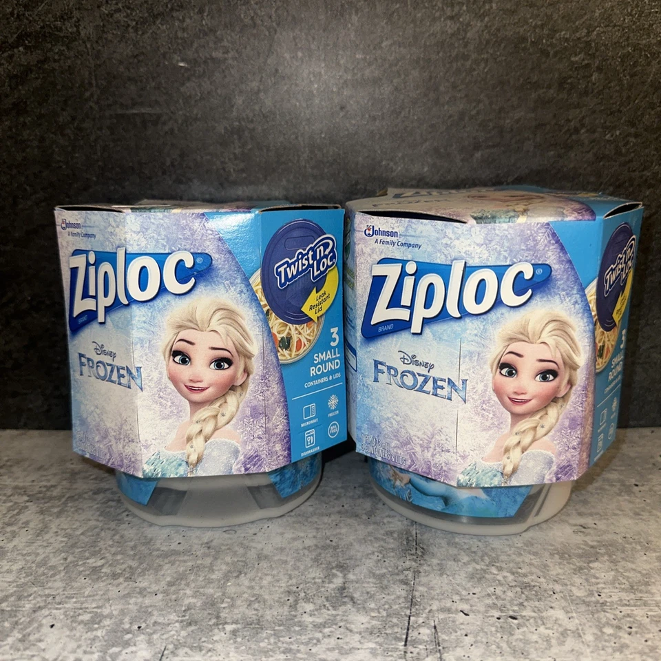 2 Lot Of 3 Pack Small Round Ziploc Twist n Loc Plastic Containers Frozen Disney - Image 1 of 1