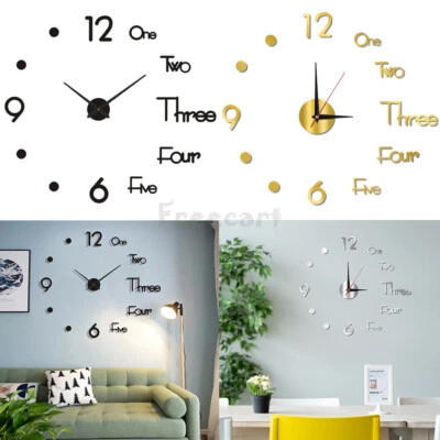3D Wall Clock Mirror Surface Large Modern DIY Sticker Office Home Shop Art Decor - Image 1 of 4