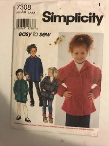 VTG 1996 Simplicity Pattern 7308 Toddler Girls Jackets Size 3, 4 UNCUT OPENED - Picture 1 of 3