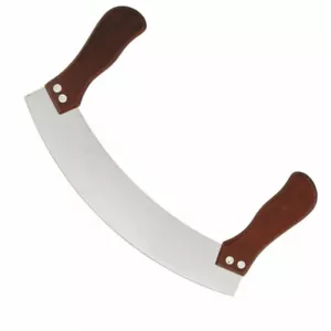Mezzaluna Curved Chopping Knife Wood Handle Stainless Steel Sharp Blade Slicer - Picture 1 of 12