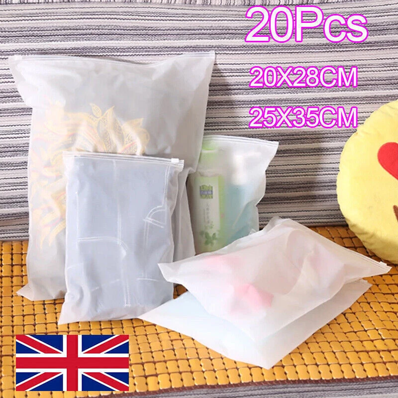 20x Frosted Resealable Travel Storage Zip Lock Bags Ideal For Clothes Packaging - Image 1 of 4