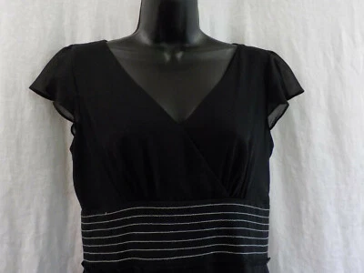 Vintage Liz Claiborne Blouse Size 6 Black Empire Bust Lined Box Pleated Hem V Ne - Image 1 of 4
