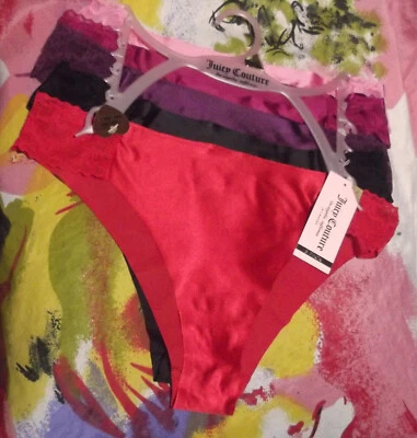 5 NUEVAS BRAGAS DE BIKINI JUICY COUTURE JC2834 5PKC MF NO SHOW ENCAJE RIBETE SATINADO L Foto 1 de 2