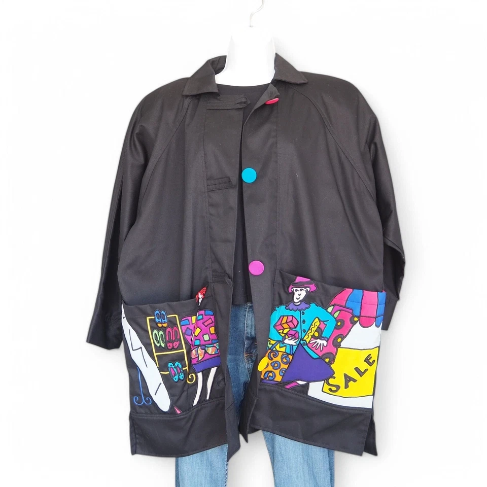 Silkscapes Vintage Años 80 90 "Compras" Arte para Usar Chaqueta Relajada Para Mujer S Foto 1 de 4