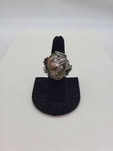 Sweet Romance Crystal Stone Frog Flower Design Statement Cocktail Ring Size 8