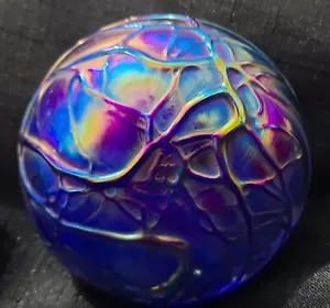 Anton Signed Intaglio Studio Iridescent Art Glass Spiderweb Drizzle Paperweight - Picture 1 of 7