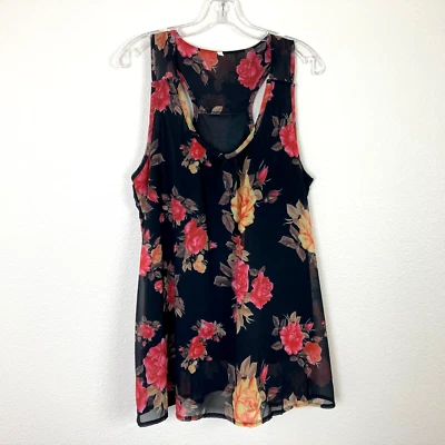 Blusa sin mangas para mujer de gasa con espalda cruzada talla XL oscura floral forrada rosas cuello redondo Foto 1 de 4