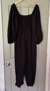 Eloquii gesmokter Jumpsuit Damen Gr. 16 schwarz weites Beinschlitz Leinenmischung " - Bild 1 von 10