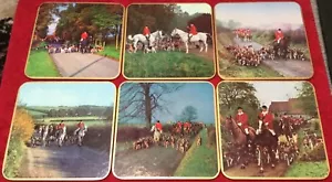 Fox Hunt Hunting Set 6 Felt Back Luncheon Placemats And Case Win El Ware - Picture 1 of 12