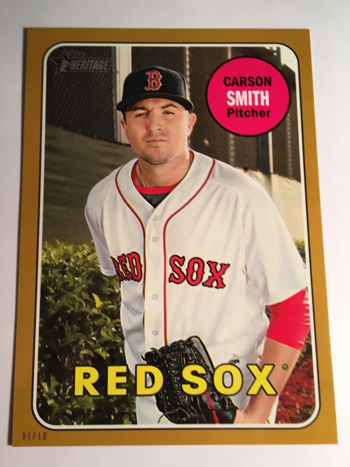 2018 Topps Heritage High Number Jumbo 5x7 Carson Smith Red Sox 679 Gold 01/10 - Image 1 of 1