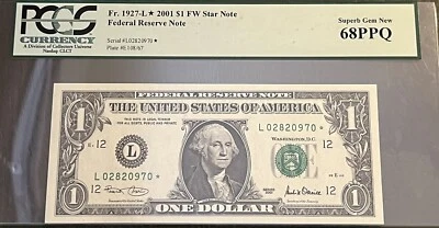 2001 $1 Star Note San Francisco PCGS 68 PPQ Superb Gem Uncirculated Note - Image 1 of 2