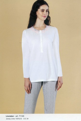 Long Sleeve Serafino Pajama Set In Cotton Jersey Linclalor 71149 | eBay