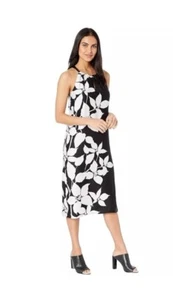 Trina Turk Midi Roe Dress Size 12 Black White Shift Sundress - Picture 1 of 5