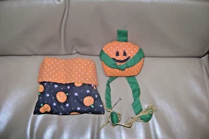 HALLOWEEN Tela Punteada Calabaza Bolsa de Arena Estante Adorno en un Bolso a Juego ¡Lindo! - Imagen 1 de 3