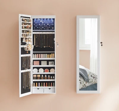 LED Schmuckschrank Spiegelschrank Türmontage Wandmontage Beleuchtung Weiß JBC93W - Bild 1 von 4