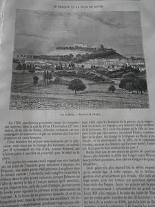 Le Chateau et la Ville de Bitche Castle Gravur alter Druck 1872 - Bild 1 von 1