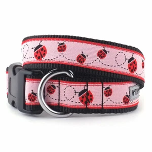 THE WORTHY DOG Ladybug Dog Nylon Collar, Pink Sizes XS-XL - Picture 1 of 2