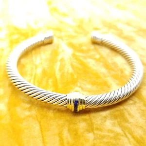 David Yurman 5mm Sterling Silver 14K Gold Cable Blue Sapphires Station Bracelet - Picture 1 of 5