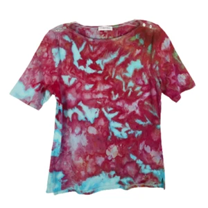 Calvin Klein Small Top Bluse Pink Lagoon Batik U-Boot Ausschnitt Rosa Blau 1355 - Bild 1 von 12