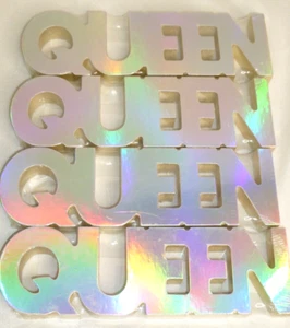 4) QUEEN Cutout Home Office Tabletop Sign Decor Craft Supply DIY Gold Iridescent - Picture 1 of 10