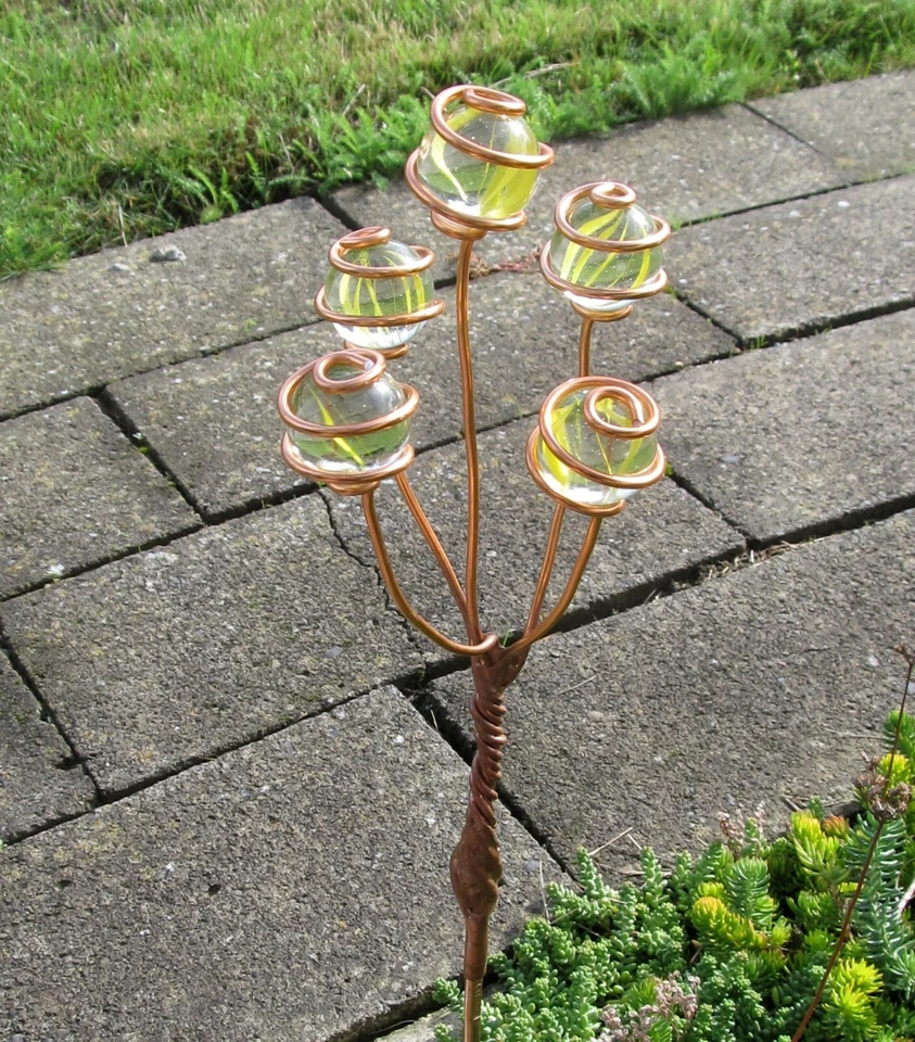 Copper WRAPPED Captured MARBLE Glass STAKE YARD ART - Garden Outdoor Decor - Image 1 of 1