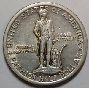 1925 50c Lexington Commemorative Half Dollar AU-Unc details, rim bump
