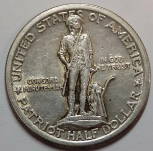 1925 50c Lexington Commemorative Half Dollar AU-Unc details, rim bump - Picture 1 of 2