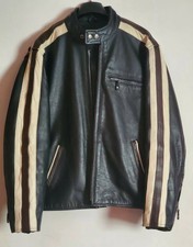 🔥HOT LEATHERS MENS SZ LARGE  BLACK WHITE MOTORCYCLE LEATHER JACKET 