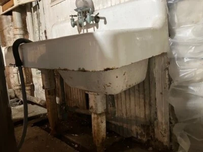 Fregadero de lavabo doble de hierro fundido vintage 1930 estándar ver descripción Patas y soporte Foto 1 de 4