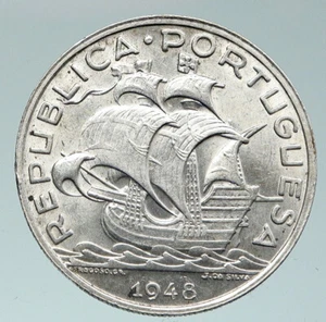 1948 PORTUGAL with PORTUGUESE SAILING SHIP Vintage Silver 10 Escudos Coin i91512 - Picture 1 of 3