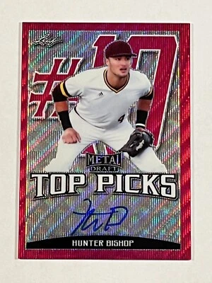 2019 HUNTER BISHOP ROOKIE AUTO 10/10 LEAF METAL DRAFT PINK WAVE - Image 1 of 2
