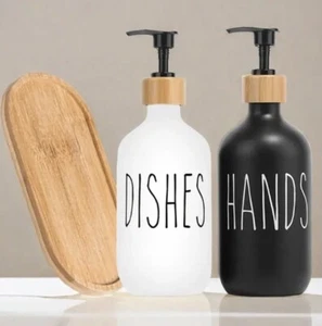 Moderno y Elegante Juego Dispensador de Jabón de Granja, Jabón de Manos y Jabón para Platos con Bandeja de Madera - Imagen 1 de 1