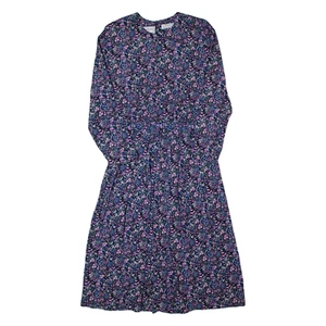 Vintage KARIN STEVENS Womens A-Line Dress Blue 90s Floral Long Sleeve Long M - Picture 1 of 6