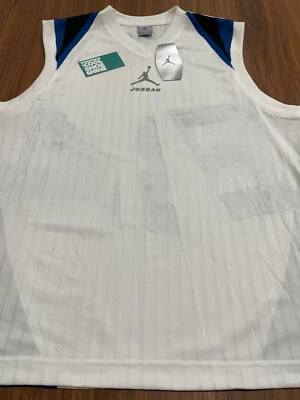 90s NIKE TEAM AIR JORDAN V-NECK BASKETBALL JERSEY WHITE ROYAL BLUE BLACK GREY M - Image 1 of 4