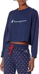 NWT Champion Women's L Cropped Long-Sleeve Sleep T-Shirt CSLCPT Blue - $36