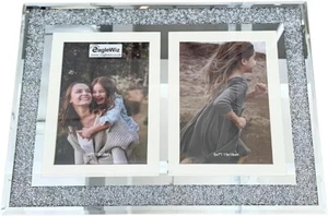Jewel Diamante Large Double Mirrored Crushed Crystal Photo Frame 8x6/7x5 IN - Picture 1 of 6