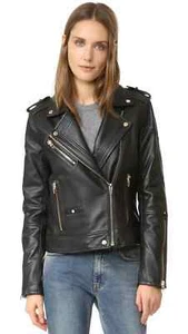 Leather Jacket for Women Black 100% Real Lambskin Slim fit Motorcycle Jacket-075 - Picture 1 of 6
