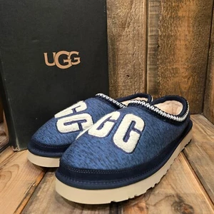 UGG MEN TASMAN FUR JERSEY COZY SLIPPER SHOES BLUE WOOL LOGO SIZE US 12 / EU 45 - Picture 1 of 17
