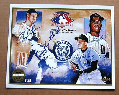 1968 Detroit Tigers 8 x 10  sheet signed by: Kaline, Horton, Lolich, Freehan JSA - Image 1 of 3