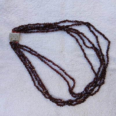 Collana 5 fili di granato - antica - chiusura argento - fine 800 primi 900 - Immagine 1 di 4