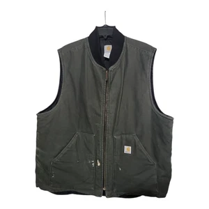 Vintage Carhartt V01 DGR Dark Green Canvas Duck Quilt Lined Vest Size XL - Picture 1 of 5