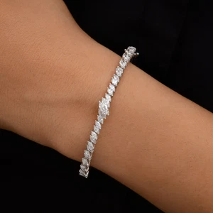 2.46 Ct Natural H/SI Marquise Diamond Bangle Bracelet Gift 14k White Solid Gold - Picture 1 of 14