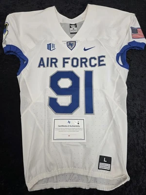 AIR FORCE FALCONS #91 Player Issued Game Used Authentic Football Jersey WHITE LG - Image 1 of 2